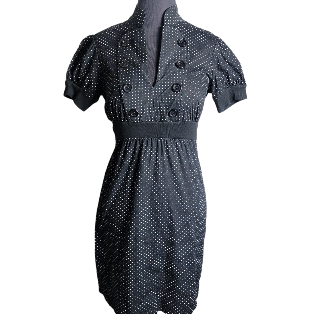 BeBop black white polka dot mini dress women's medium short puff sleeve fitted